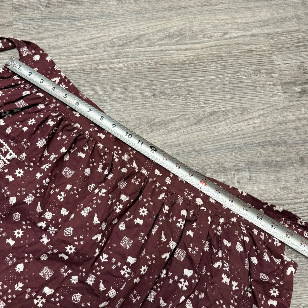 Vintage Brown Folk Art Animal Print Cotton Half Apron with‎ Ric Rac Trim Pocket